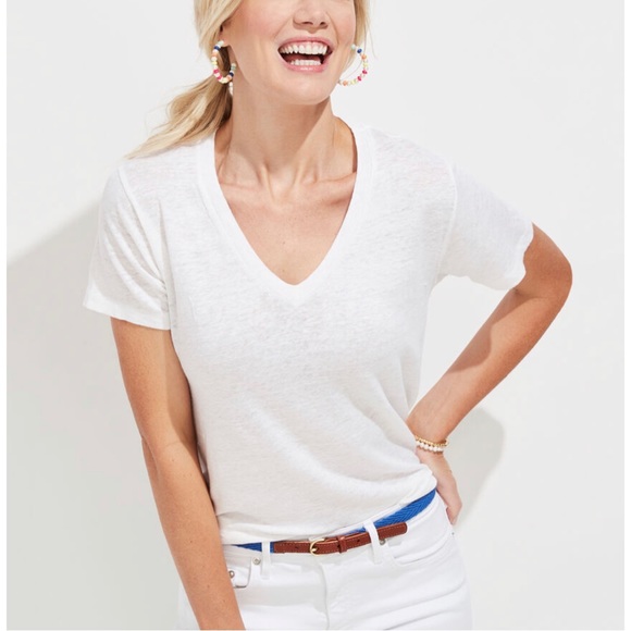 Vineyard Vines Tops - NWT Vineyard Vines Casual Knits White Cap Linen V-neck Tee Size Medium